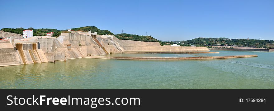 Panorama photo of water electricity plant construction in China, shown as industry and construction. Panorama photo of water electricity plant construction in China, shown as industry and construction.