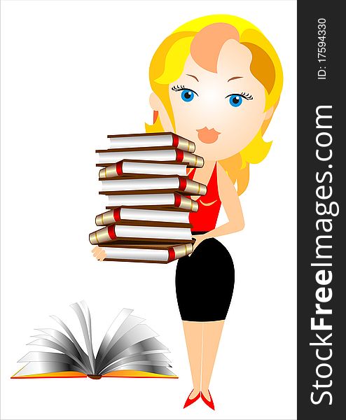 Vector Blonde Woman With Books