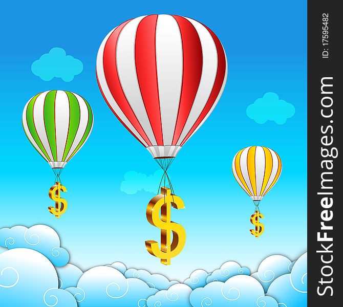 Illustration of dollar parachute in sky