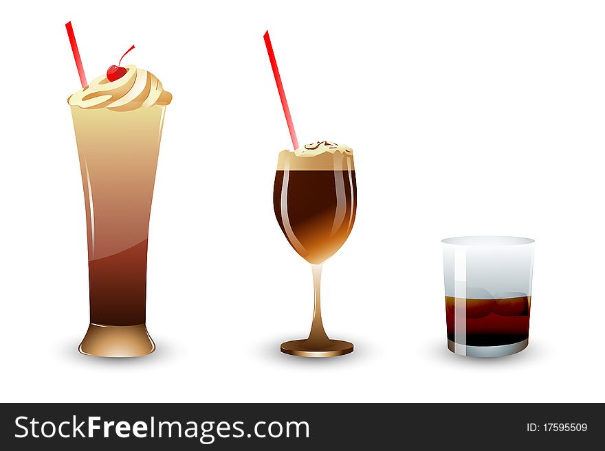 Illustration of ice cream and shake in glass on isolated background