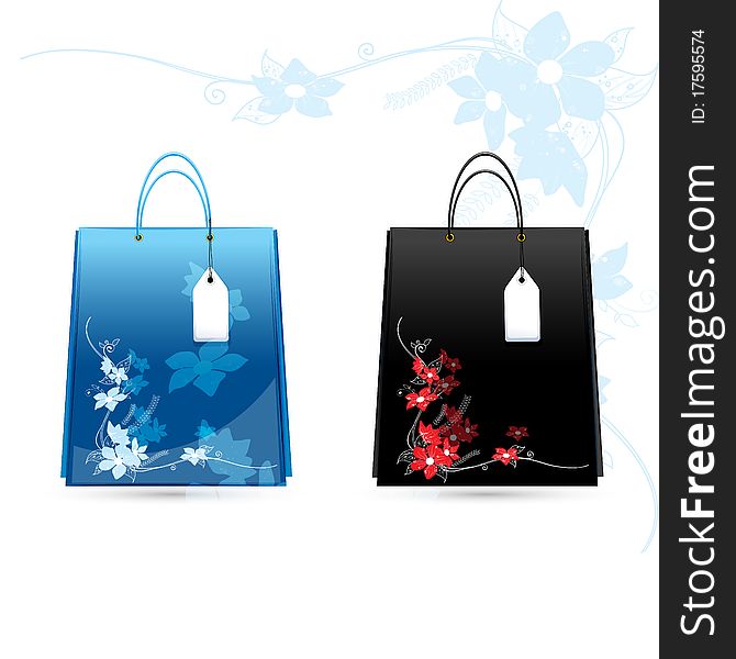 Illustration of floral shopping bags on white background