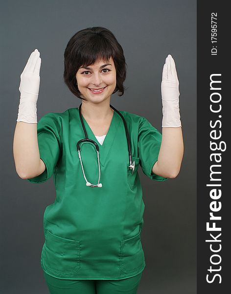 Doctor with medical glove for making operation