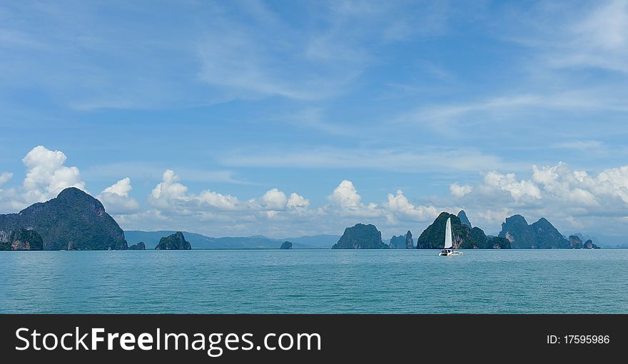 White yacht in a sea in Thailand, Phuket