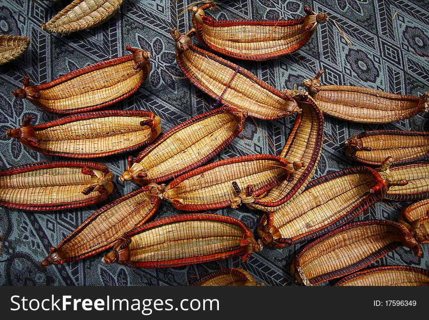 Handmade Peruvian reed boat handicraft