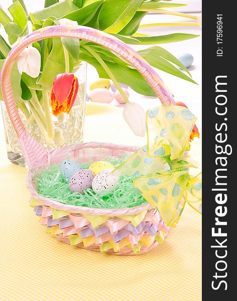 Easter Painted Eggs In Basket