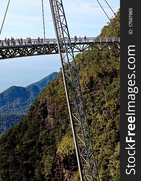 Walking bridge in the mountains on Lankawi island, Malaysia