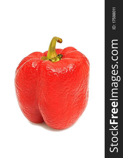 Red wrinkled pepper on a white isolated backround