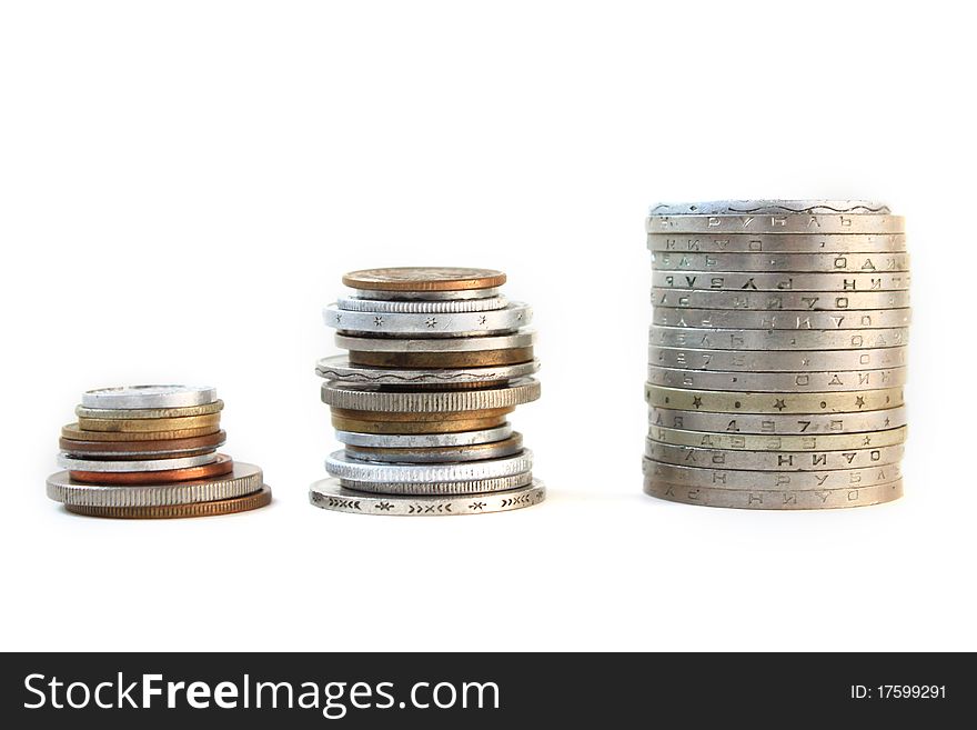 Stacks of coins from different countries