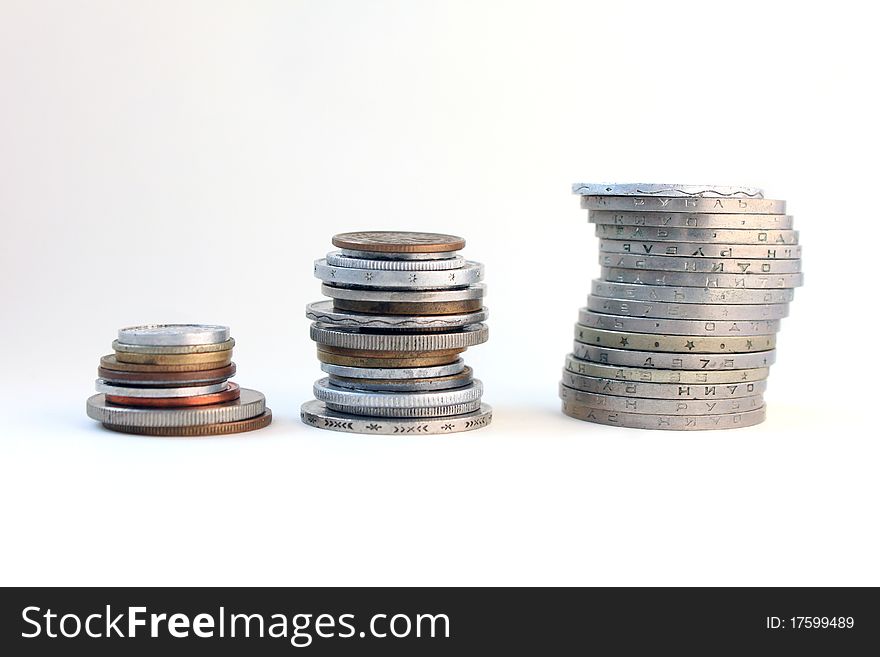 Stacks of coins from different countries