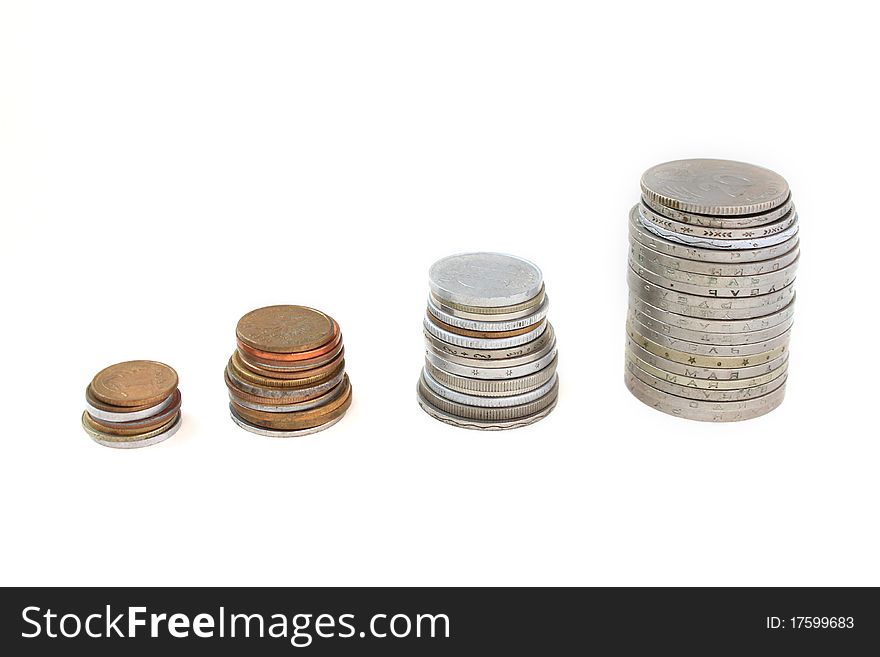 Stacks of coins from different countries