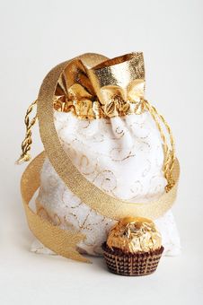 Bag For Gifts With Golden Strip Stock Image Bag For Gifts With Golden Strip Stock Image