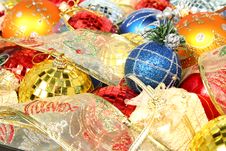 Set Of Multi-coloured New Year S Ornaments And Ribbons 1 Royalty Free Stock Photography Set Of Multi-coloured New Year S Ornaments And Ribbons 1 Royalty Free Stock Photography