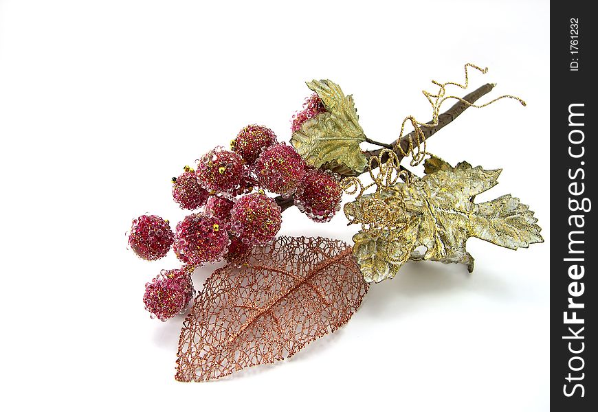 Decorative cluster of a grapes beautiful with leaf on a white background