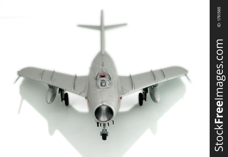 Fighter silver airplane on white background