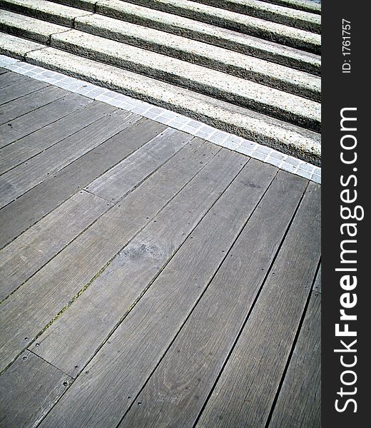 Portrait photo of timber and concrete steps.