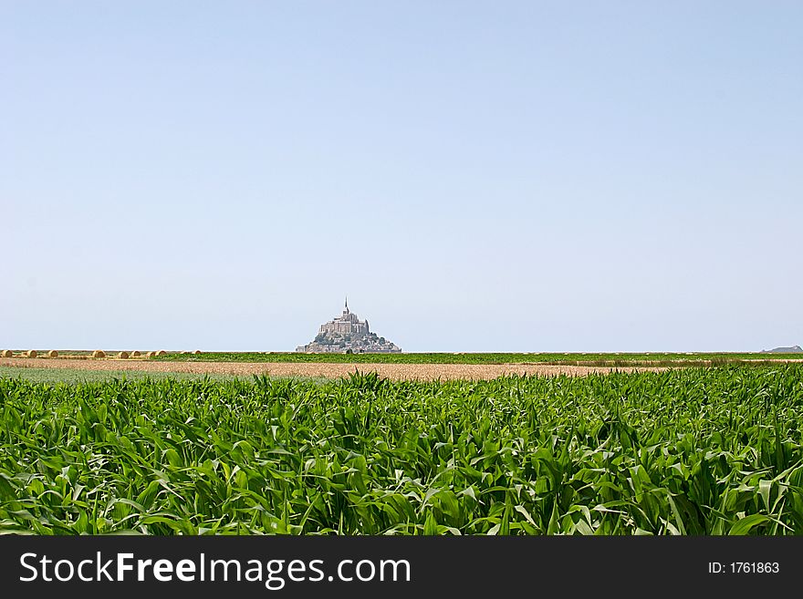 Mont Saint-Michel, an abbey upon a rock in sea