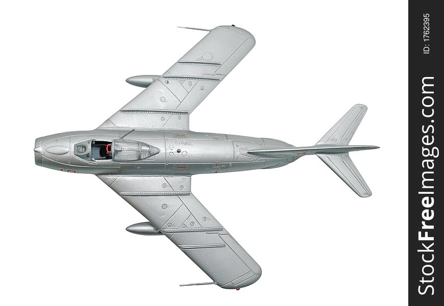 Fighter silver airplane on white background