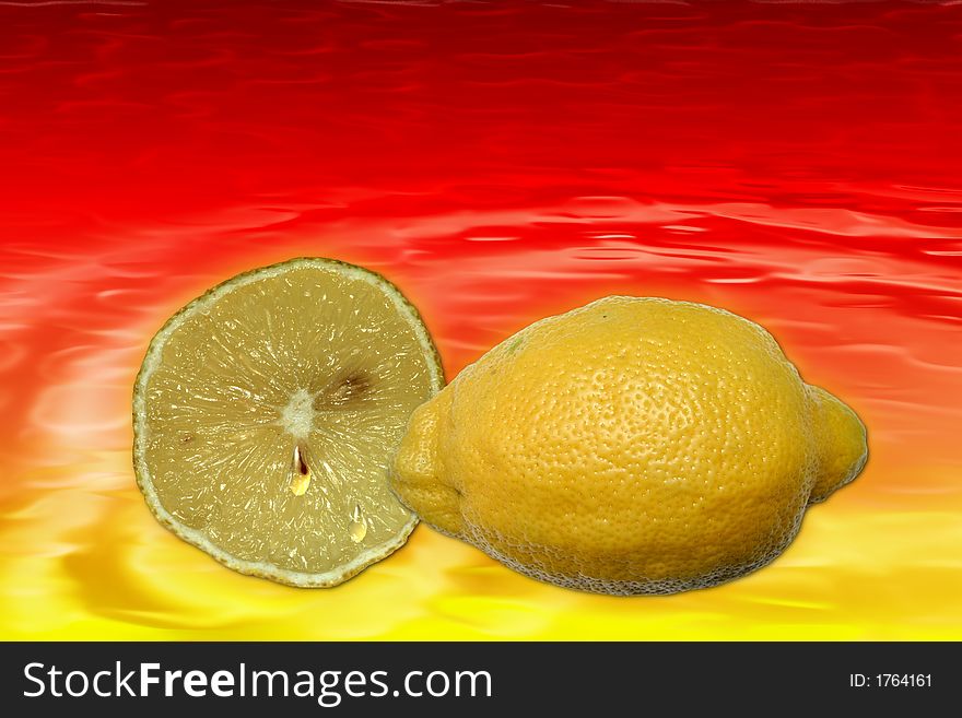 Bright digital  background with fruit juice texture ,lemon slice and  room to write . Bright digital  background with fruit juice texture ,lemon slice and  room to write .
