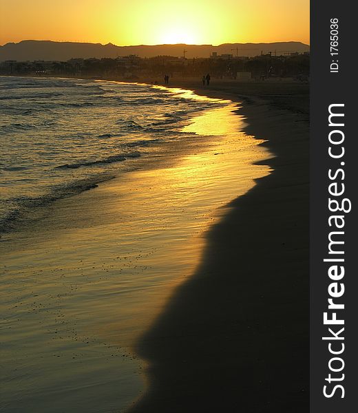 Yellow sunset beach shore line