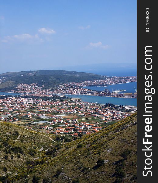 Mediterranean city view in Croatia from hill