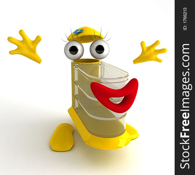 Lively kind fatty Pencil Cup with open arms, feet, big eyes and wide smile. 3D render. This concept art was invented by me. Lively kind fatty Pencil Cup with open arms, feet, big eyes and wide smile. 3D render. This concept art was invented by me.