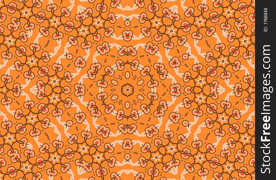 Symmetrical kaleidescope pattern in orange