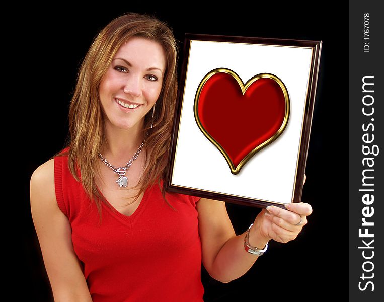 Young woman carrying her heart that will take a valentine message. Young woman carrying her heart that will take a valentine message