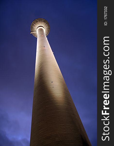 Television Tower in Berlin, Germany. Beautiful blue sky in the evening