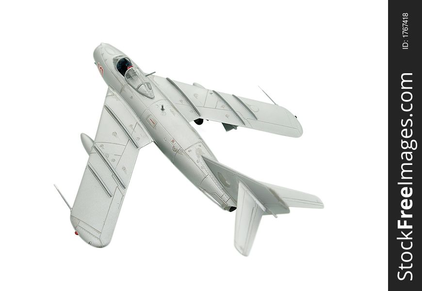 Fighter silver airplane on white background