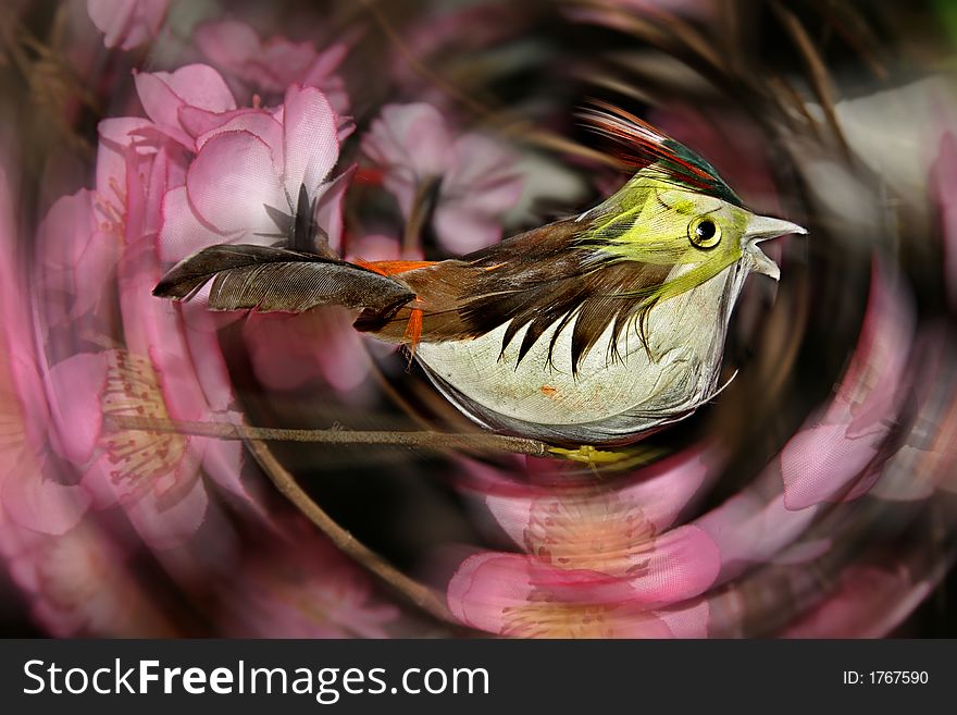 A decorative bird surrounded by decorative plum blossoms. A decorative bird surrounded by decorative plum blossoms