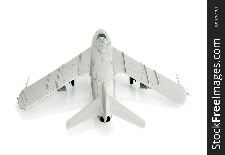 Fighter silver airplane on white background