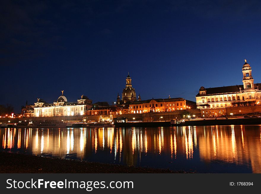 This picture shows a part of the skyline of Dresden, Germany, which is mirrored in the river Elbe. This picture shows a part of the skyline of Dresden, Germany, which is mirrored in the river Elbe.