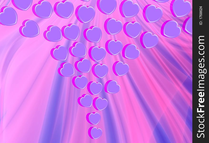 Great number of violet hearts in surroundings two pair of large hearts on a colored background