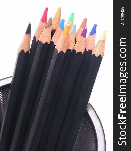 Artist Pencils in Wire Mesh Can - various colors. Artist Pencils in Wire Mesh Can - various colors