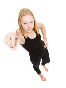 Young Woman Pointing Stock Photo