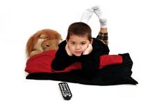 Boy Watching TV Stock Images