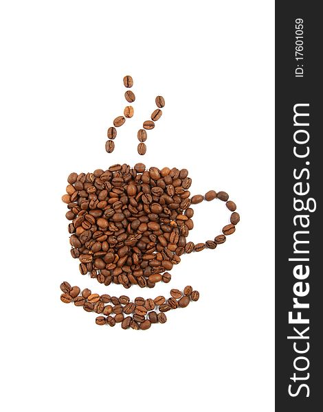 Cup of coffee from the beans on white background