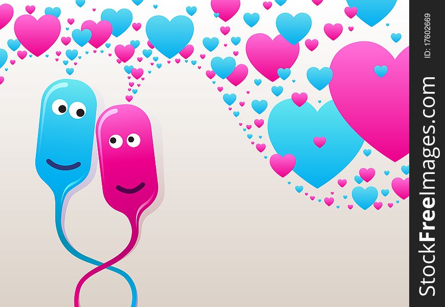 Couple of funny bubble-heads in love. Vector illustration.