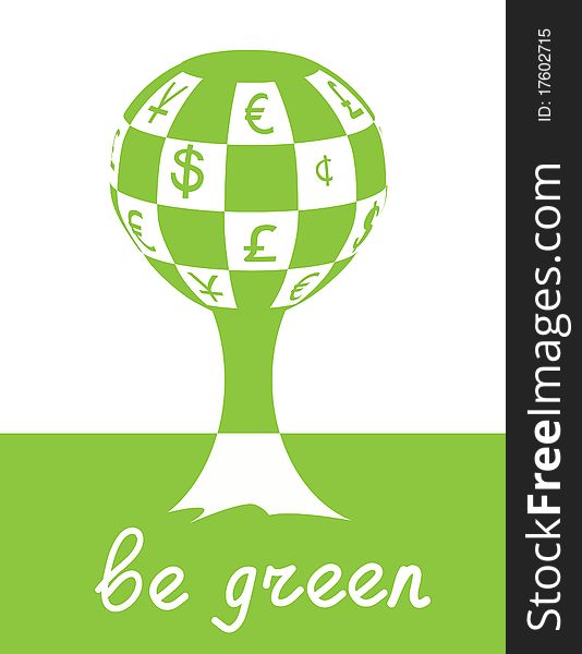 Ecology concept image with green tree and money symbols