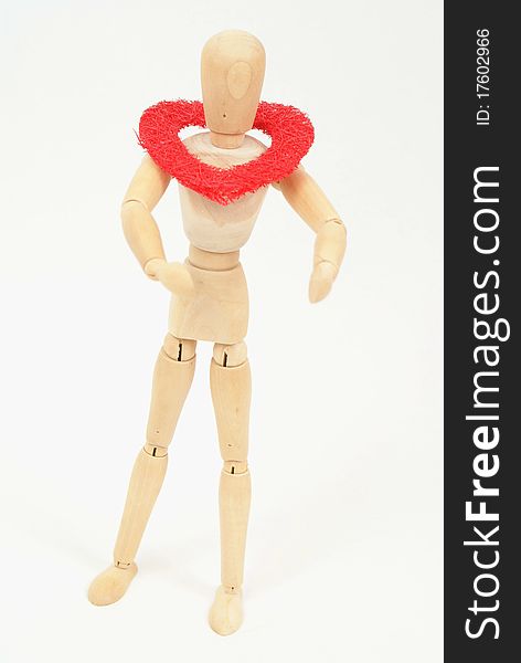 Wood man with red heart