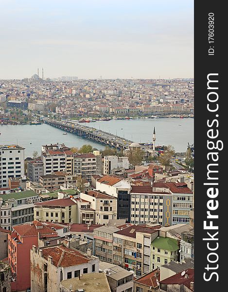 View over part of Istanbul in Turkey with a road bridge crossing the Bosphorus River. View over part of Istanbul in Turkey with a road bridge crossing the Bosphorus River