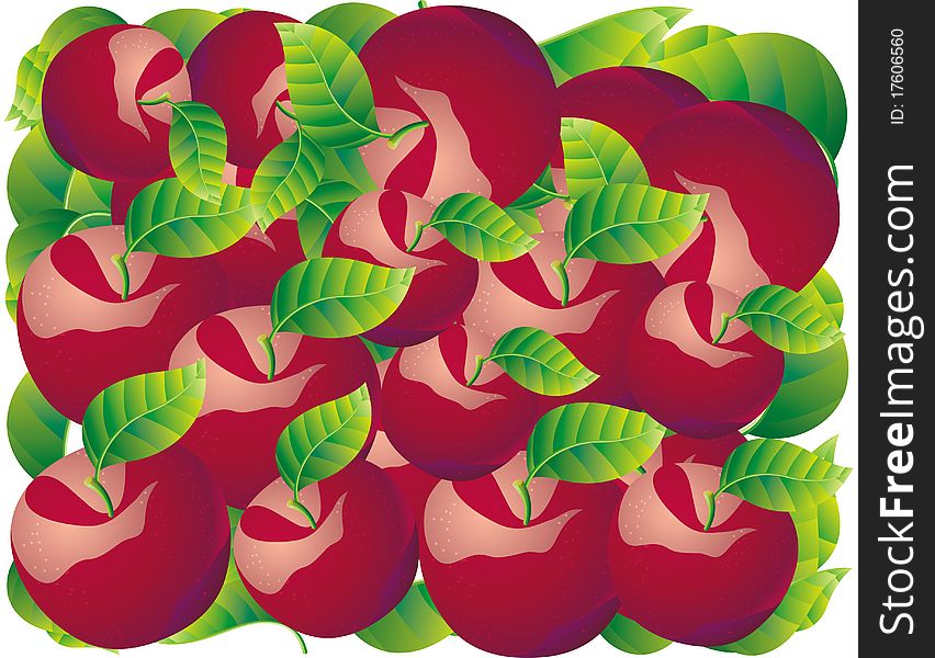 Abstract fruit Illustration  apple red green background leaf