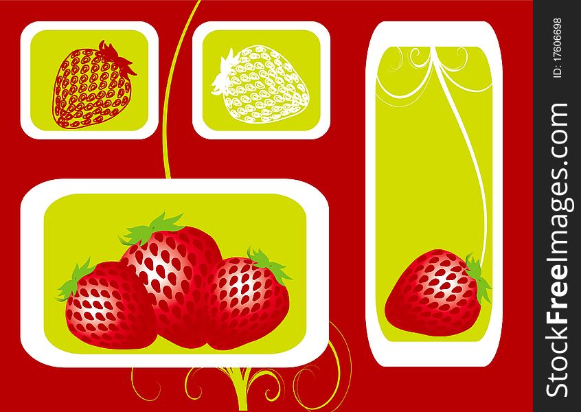 Abstract Fruit Illustration Strawberry  Red