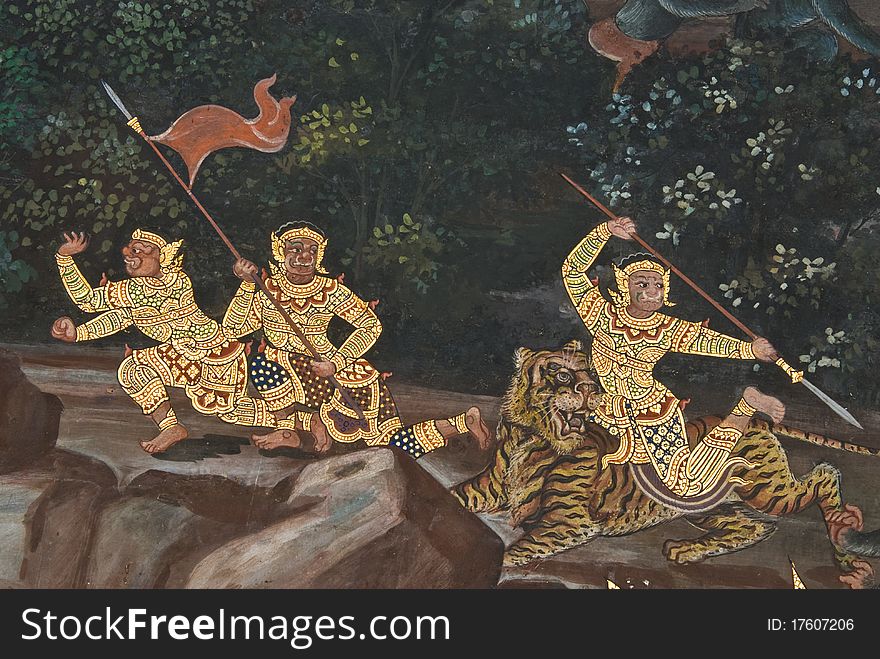 Masterpiece of traditional Thai style painting art