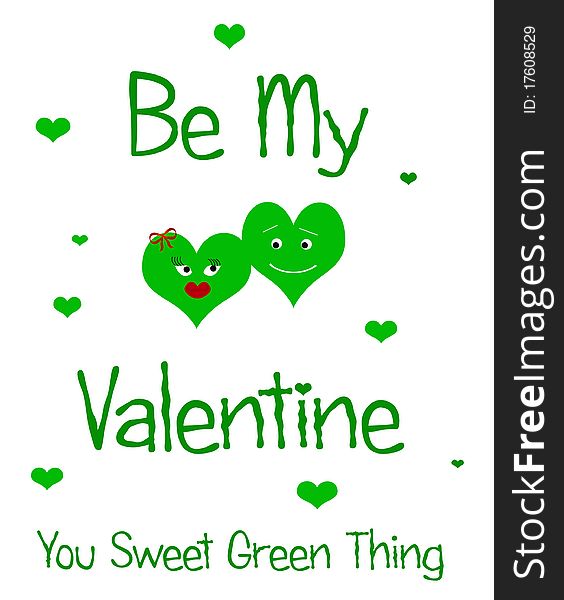 Green valentine couple with hearts on white illustration