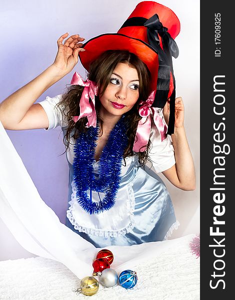 A Woman Wears A Red Hat