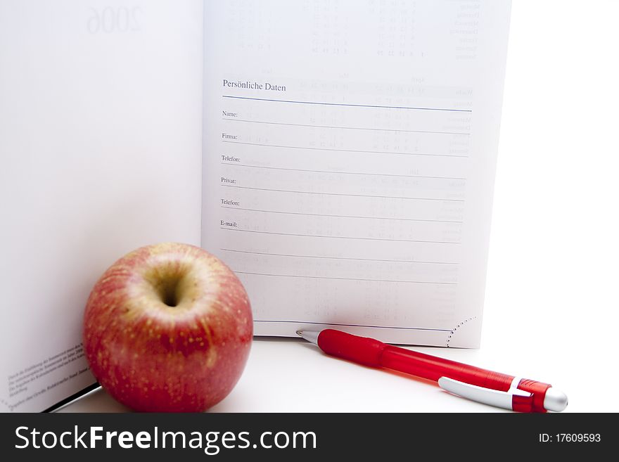 Address book and calendar with ball-point pen. Address book and calendar with ball-point pen