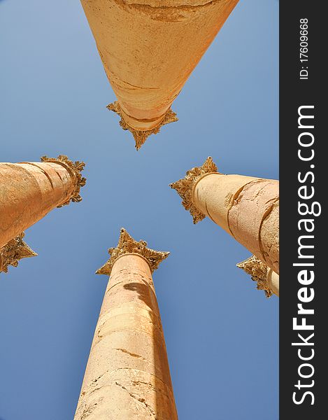 Columns in Jerash, roman ruins in jordan