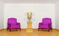 Golden Trophy Cup On The Pedestal In Room Royalty Free Stock Photos Golden Trophy Cup On The Pedestal In Room Royalty Free Stock Photos