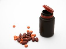 Pills With Brown Bottle Stock Image Pills With Brown Bottle Stock Image
